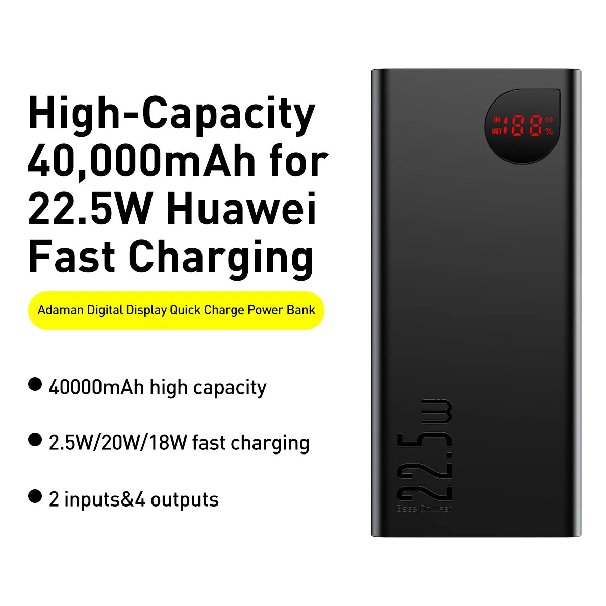 Εξωτερική Μπαταρία Baseus Adaman, 40000mAh, 22.5W, QC + PD, 1 x USB-C - 3 x USB-A, Μαύρη