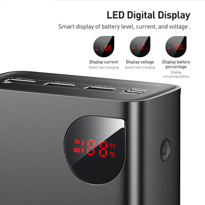 Εξωτερική Μπαταρία Baseus Adaman, 40000mAh, 22.5W, QC + PD, 1 x USB-C - 3 x USB-A, Μαύρη