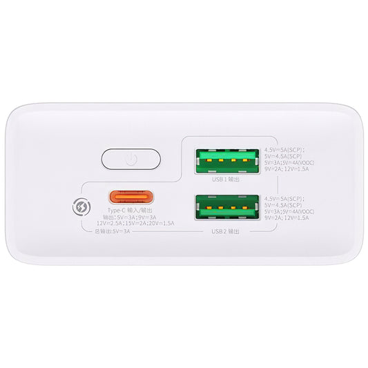 Εξωτερική μπαταρία Baseus Adaman2, 20000mAh, 30W, QC + PD, 1 x USB-C - 2 x USB-A, λευκό PPAD080102