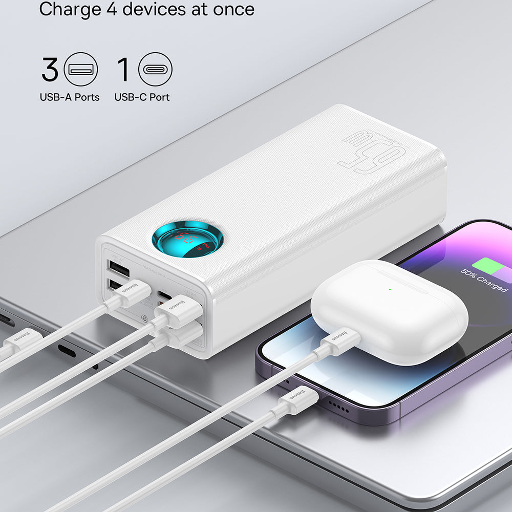 Εξωτερική Μπαταρία Baseus Amblight Digital Display, 26800mAh, 65W, QC + PD, 1 x USB-C - 4 x USB-A, Λευκή P10022402223-00