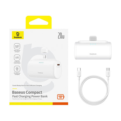 Εξωτερική Μπαταρία Baseus Compact, 5000mAh, 20W, PD, 1 x Lightning - 1 x USB-C, Λευκή P10068307213-00