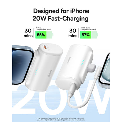 Εξωτερική Μπαταρία Baseus Compact, 5000mAh, 20W, PD, 1 x Lightning - 1 x USB-C, Λευκή P10068307213-00