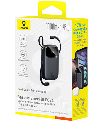 Εξωτερική Μπαταρία Baseus EnerFill FC31 Qpow 3, 10000mAh, 45W, QC + PD, 1 x USB-A - 3 x USB-C, Μαύρο P10082102123-00