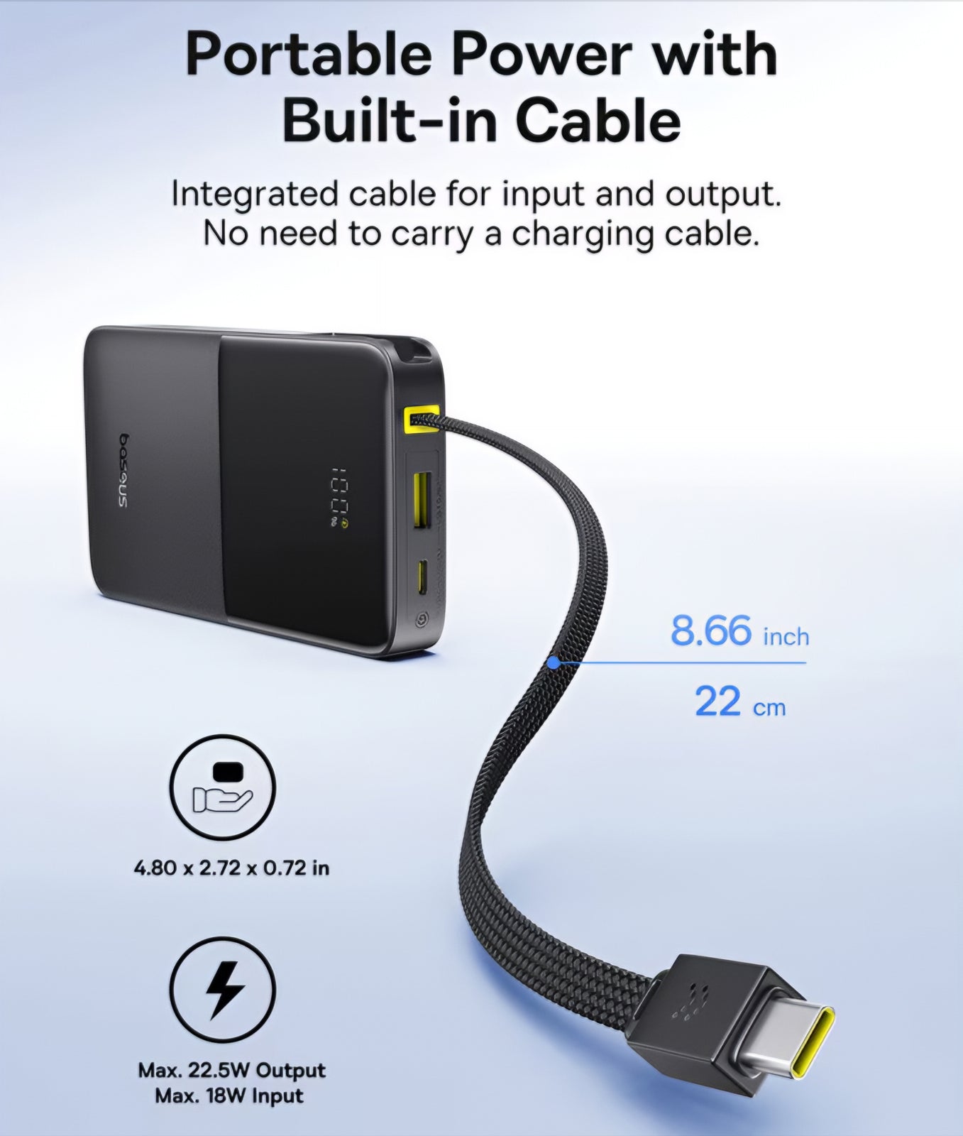 Εξωτερική Μπαταρία Baseus EnerFill Bipow2 Pro, 10000mAh, 22.5W, QC + PD, 1 x USB-A - 2 x USB-C, Μαύρη E0027600