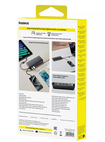 Εξωτερική Μπαταρία Baseus EnerFill FC41, 20000mAh, 100W, QC + PD, 1 x USB-A - 3 x USB-C, Μαύρη E0028N03