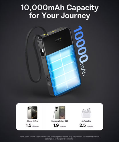 Εξωτερική Μπαταρία Baseus EnerFill Bipow2 Pro, 10000mAh, 22.5W, QC + PD, 1 x USB-A - 2 x USB-C, Μαύρη E0027600