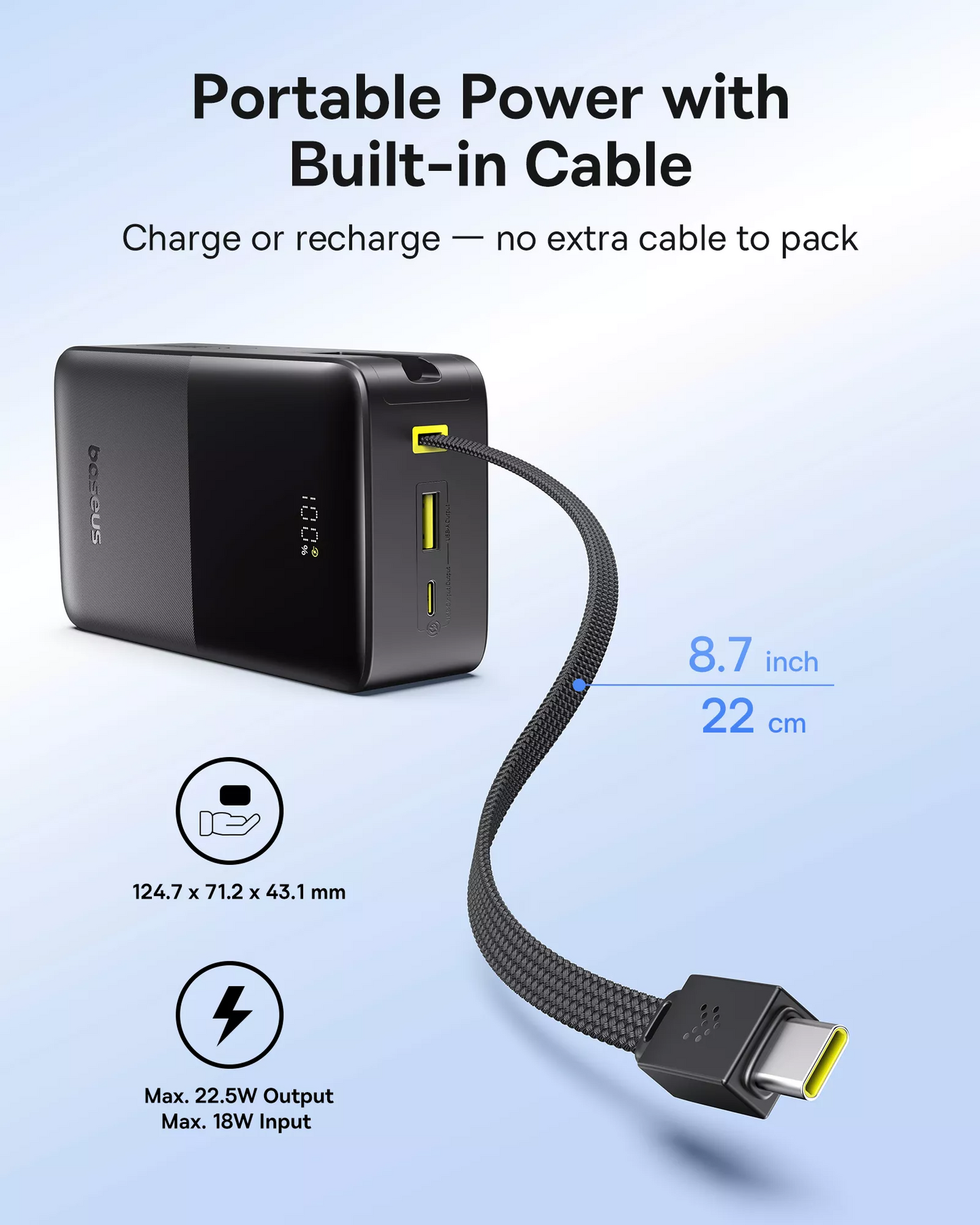Εξωτερική Μπαταρία Baseus EnerFill Bipow2 Pro, 30000mAh, 22.5W, QC + PD, 1 x USB-A - 2 x USB-C, Μαύρη E0028100