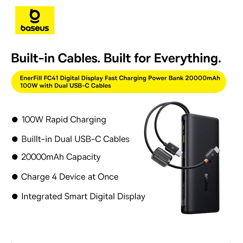 Εξωτερική Μπαταρία Baseus EnerFill FC41, 20000mAh, 100W, QC + PD, 1 x USB-A - 3 x USB-C, Μαύρη E0028N03