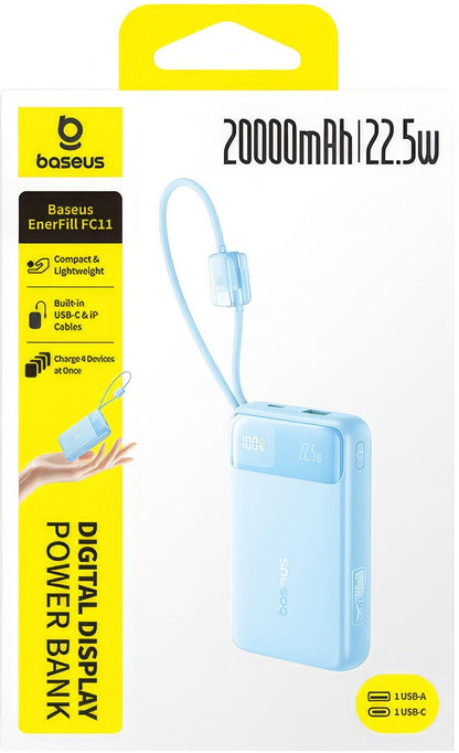 Εξωτερική Μπαταρία Baseus EnerFill FC11, 20000mAh, 22.5W, QC + PD, 1 x Lightning - 1 x USB-A - 2 x USB-C, Μπλε E0027S06