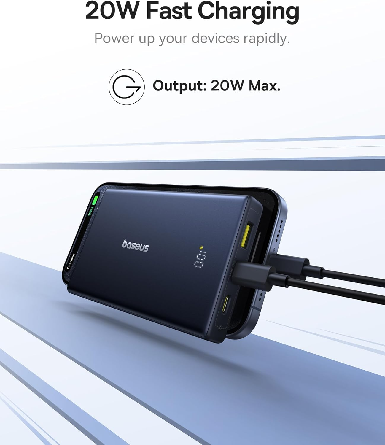 Εξωτερική Μπαταρία Baseus PicoGo, 10000mAh, 20W, QC + PD, 1 x USB-A - 2 x USB-C, Λευκή P10076801213-00