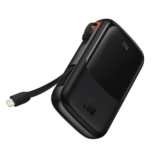 Baseus Qpow Pro External Battery, 10000mAh, 20W, QC + PD, 1 x Lightning - 1 x USB-A - 1 x USB-C, Black PPQD020001
