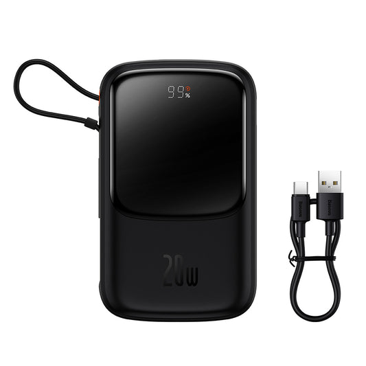 Baseus Qpow Pro External Battery, 10000mAh, 20W, QC + PD, 1 x Lightning - 1 x USB-A - 1 x USB-C, Black PPQD020001