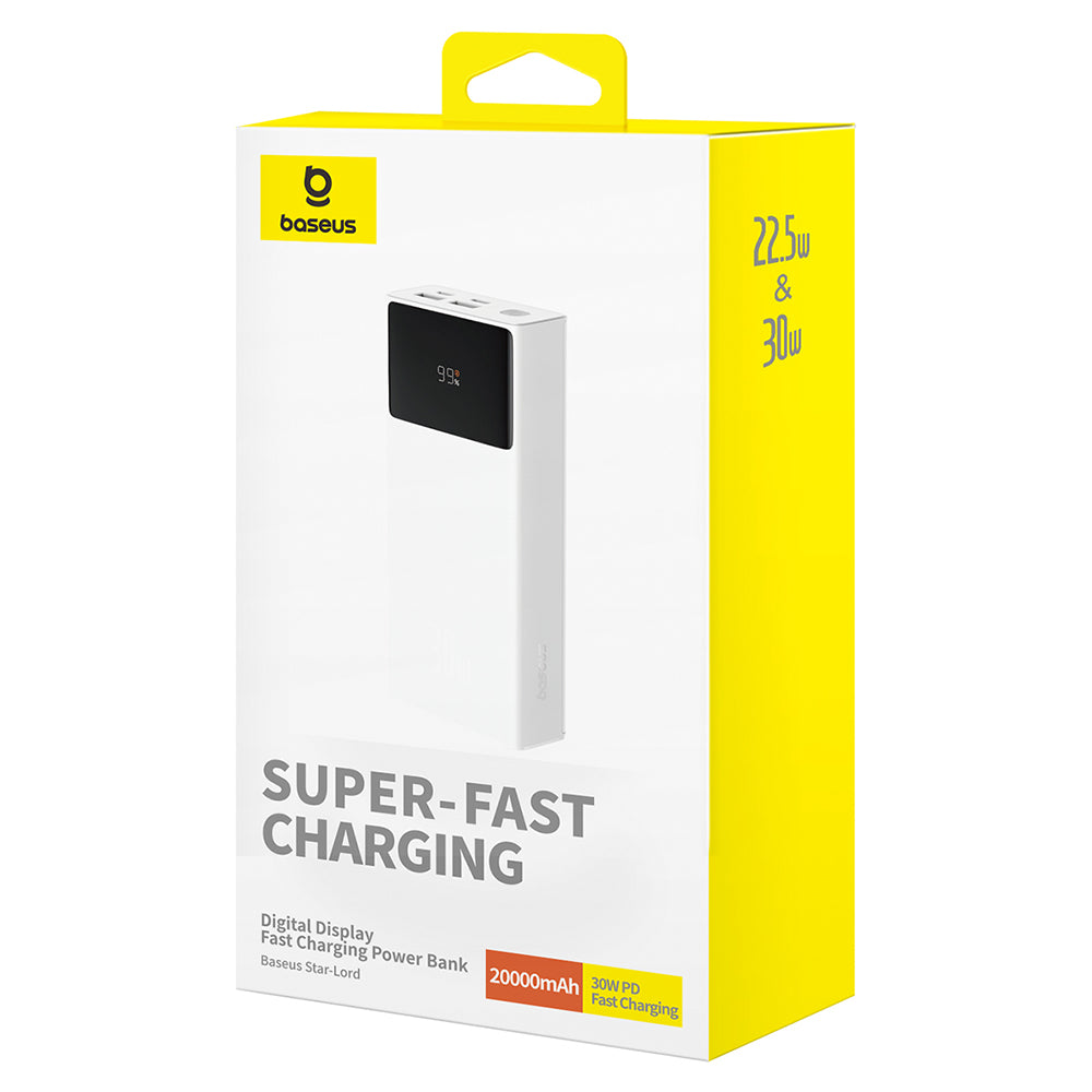 Εξωτερική Μπαταρία Baseus Star Lord, 20000mAh, 30W, QC + PD, 1 x USB-C - 2 x USB-A, Λευκή P10022904213-00