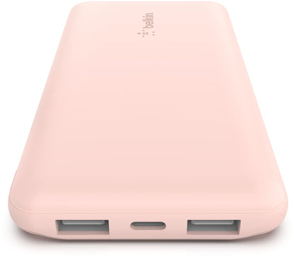 Belkin BoostCharge External Battery, 10000mAh, 15W, 1 x USB-C - 2 x USB-A, Pink BPB011btRG