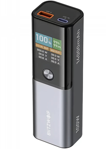 Εξωτερική Μπαταρία BlitzWolf BW-P23, 14000mAh, 100W, QC + PD, 1 x USB-A - 1 x USB-C, Γκρι