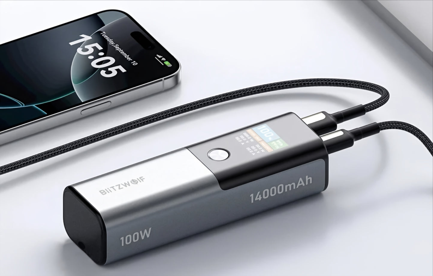 Εξωτερική Μπαταρία BlitzWolf BW-P23, 14000mAh, 100W, QC + PD, 1 x USB-A - 1 x USB-C, Γκρι