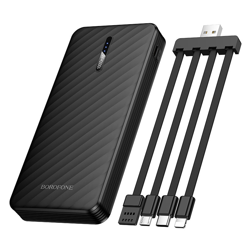 Borofone BJ84 Smooth External Battery, 10000mAh, 10W, 1 x Lightning - 1 x microUSB - 1 x USB-A - 1 x USB-C, Black