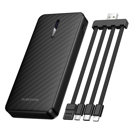 Borofone BJ84 Smooth External Battery, 10000mAh, 10W, 1 x Lightning - 1 x microUSB - 1 x USB-A - 1 x USB-C, Black