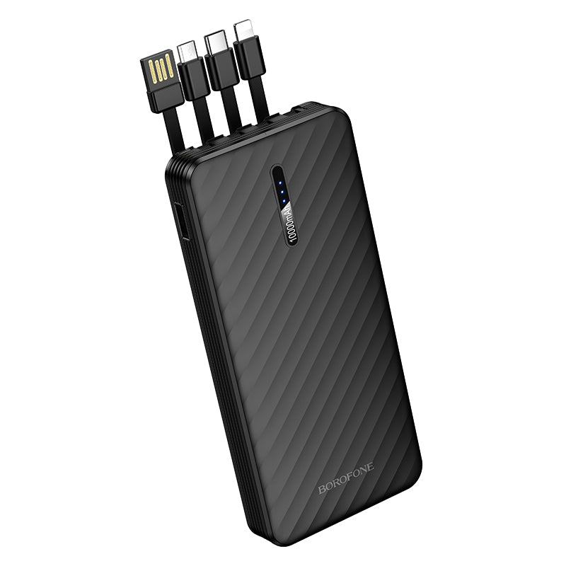 Borofone BJ84 Smooth External Battery, 10000mAh, 10W, 1 x Lightning - 1 x microUSB - 1 x USB-A - 1 x USB-C, Black