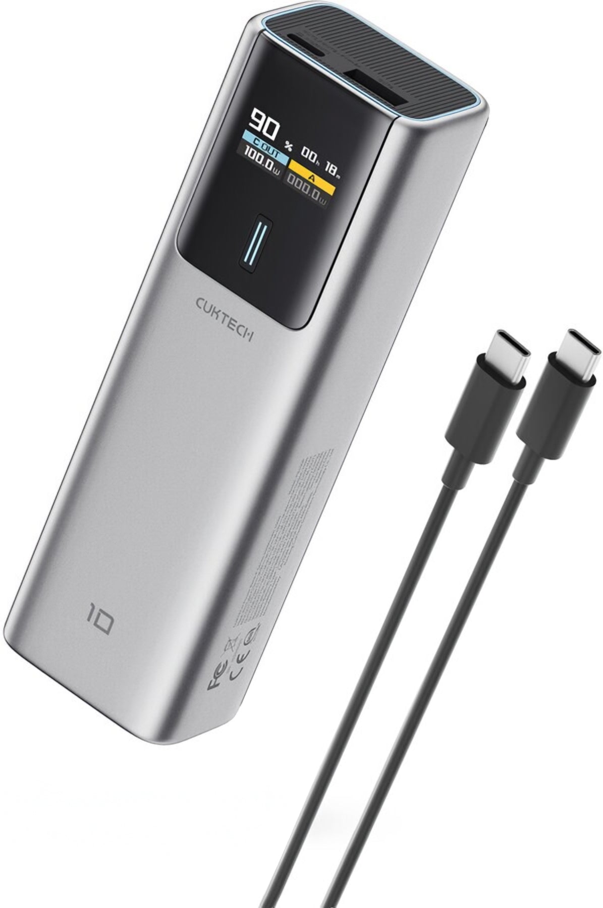 Cuktech External Battery, 10000mAh, 150W, QC + PD, 1 x USB-A - 1 x USB-C, Gray CKPB100PGLBK