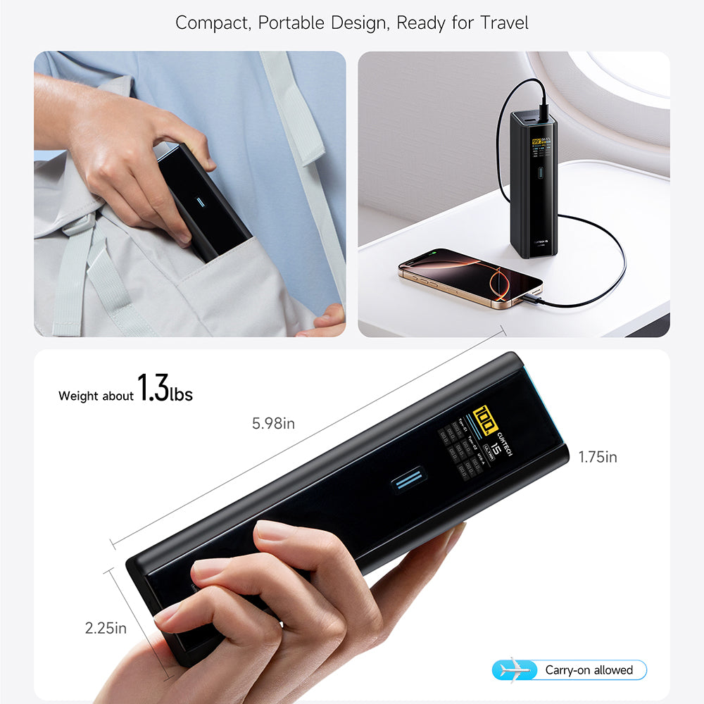 Cuktech PB200U Power Bank, 20000mAh, 210W, QC + PD, 1 x USB-A - 2 x USB-C, White CKPB200UGLGR