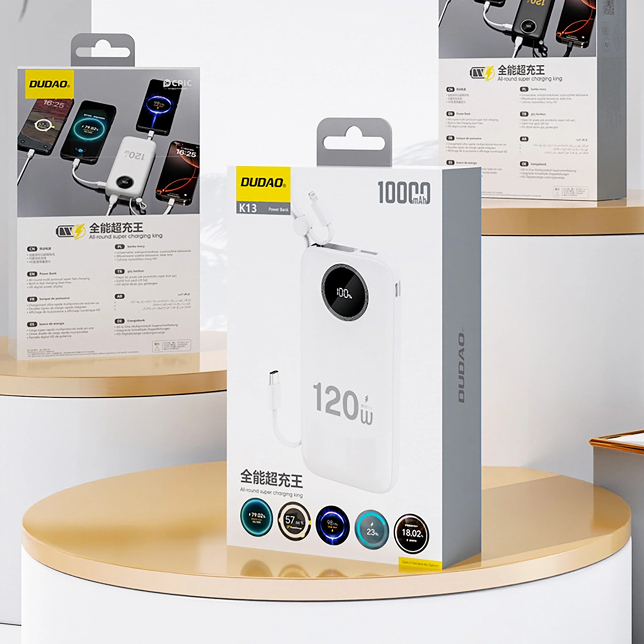 Εξωτερική Μπαταρία Dudao K13, 10000mAh, 120W, QC + PD, 1 x Lightning - 1 x USB-A - 2 x USB-C, Λευκή