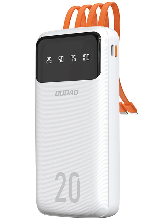Εξωτερική Μπαταρία Dudao K6Pro+, 20000mAh, 10W, 1 x Lightning - 1 x microUSB - 1 x USB-A - 1 x USB-C, Λευκή