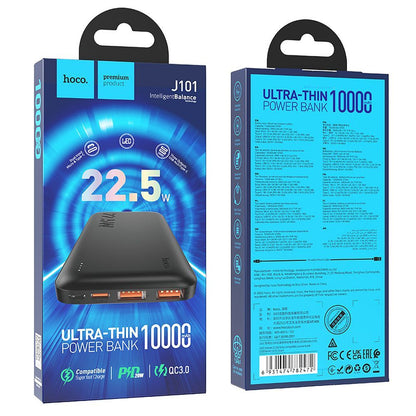 Εξωτερική Μπαταρία HOCO J101, 10000mAh, 22.5W, QC + PD, 1 x USB-C - 2 x USB-A, Μαύρη