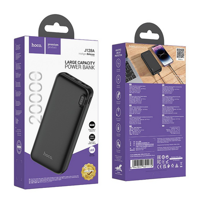 HOCO J128A External Battery, 20000mAh, 10W, 2 x USB-A, Black, Resealed