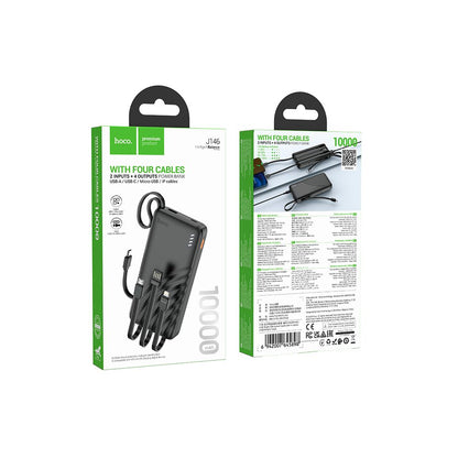 Εξωτερική Μπαταρία HOCO J146, 10000mAh, 10W, 1 x Lightning - 1 x microUSB - 1 x USB-A - 1 x USB-C, Μαύρο