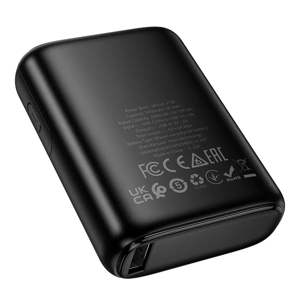 HOCO J158 External Battery, 5000mAh, 10W, 1 x USB-A, Black