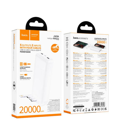 Εξωτερική μπαταρία HOCO J163A, 20000mAh, 10W, 1 x Lightning - 1 x microUSB - 1 x USB-C - 2 x USB-A, Λευκή