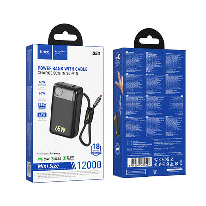 Εξωτερική Μπαταρία HOCO Q53, 12000mAh, 65W, QC + PD, 1 x USB-A - 2 x USB-C, Μαύρο