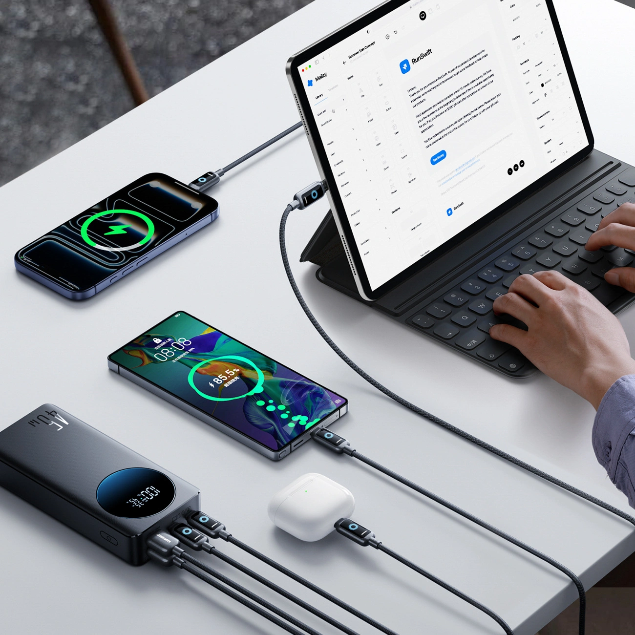 Joyroom JR-PBF02 Pro External Battery, 20000mAh, 45W, QC + PD, 2 x USB-A - 2 x USB-C, Black