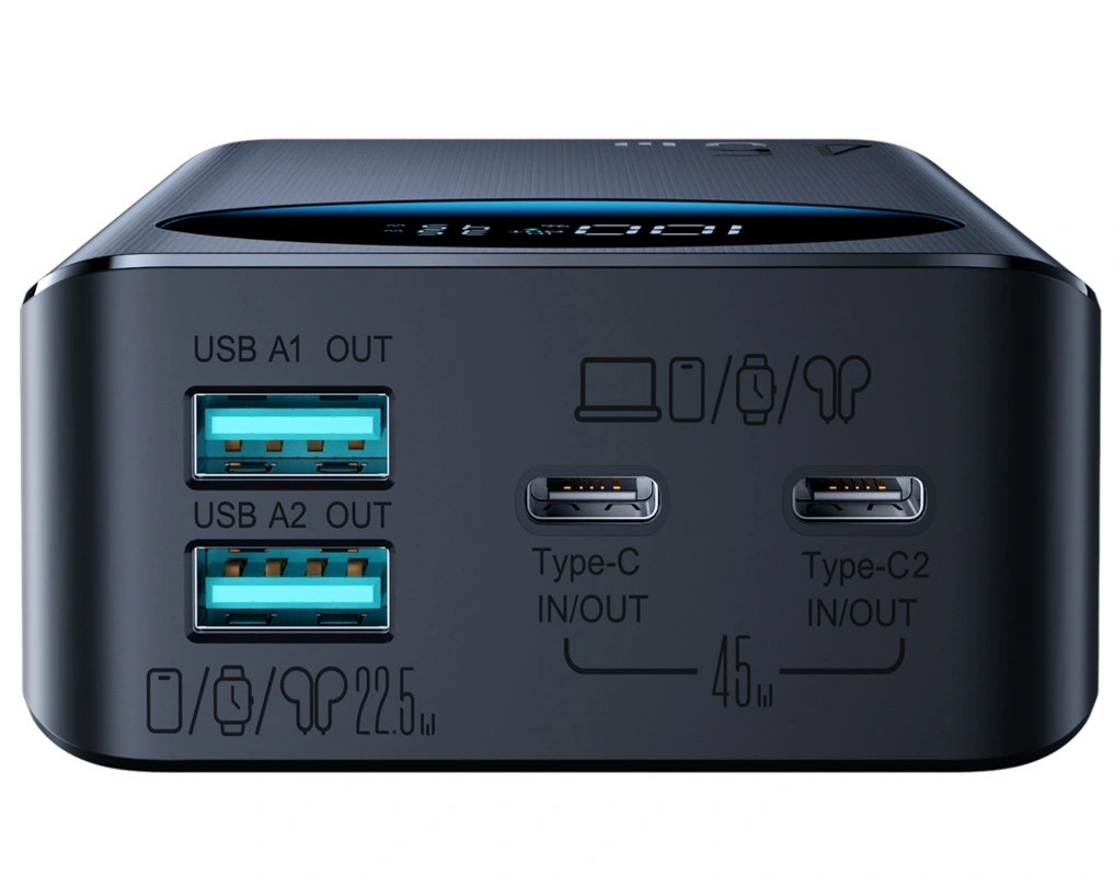 Joyroom JR-PBF02 Pro External Battery, 20000mAh, 45W, QC + PD, 2 x USB-A - 2 x USB-C, Black