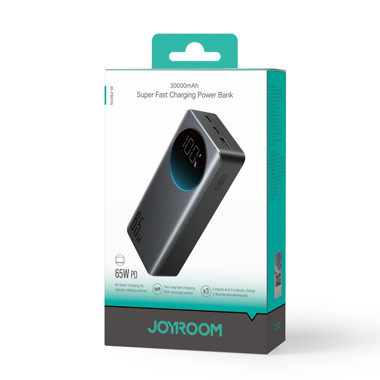 Εξωτερική Μπαταρία Joyroom JR-PBF05 Pro, 30000mAh, 65W, QC + PD, 1 x USB-A - 2 x USB-C, Μαύρο