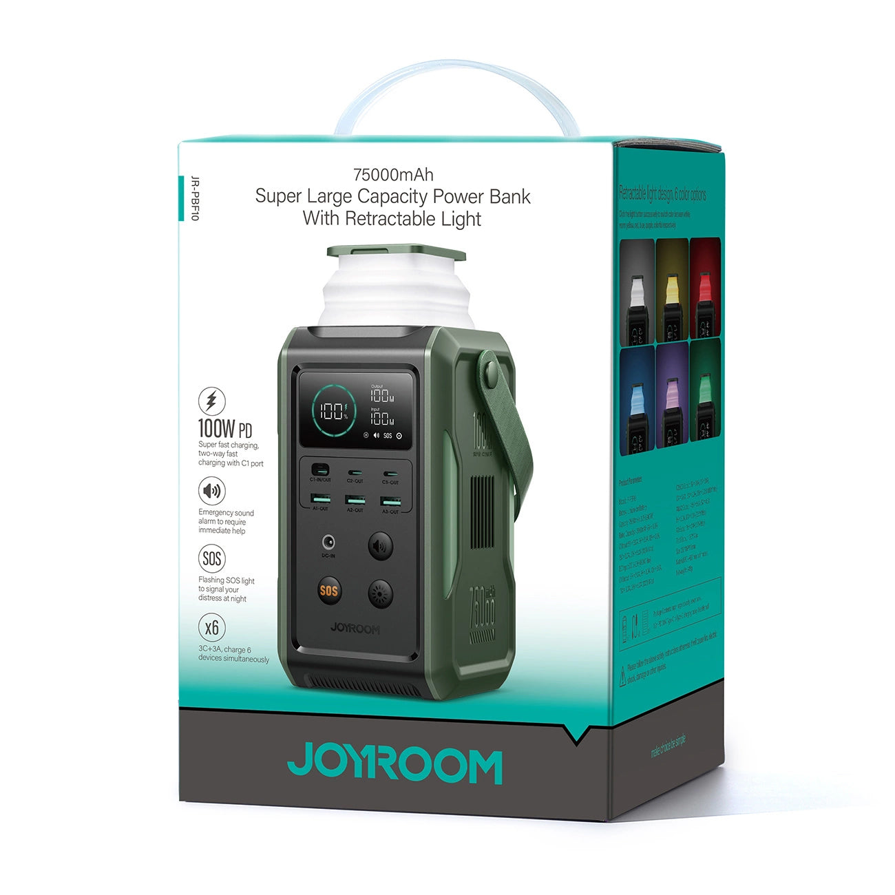 Εξωτερική Μπαταρία Joyroom JR-PBF10, 75000mAh, 100W, QC + PD, 3 x USB-A - 3 x USB-C, Πράσινο