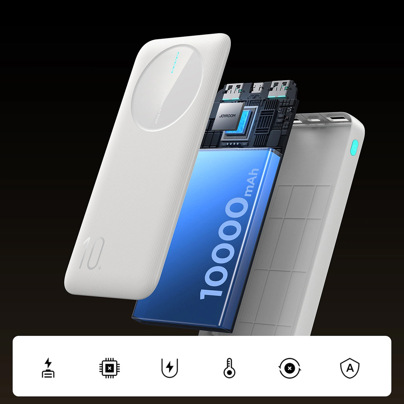 Εξωτερική Μπαταρία Joyroom JR-PBF12, 10000mAh, 12W, 1 x USB-C - 2 x USB-A, Λευκή