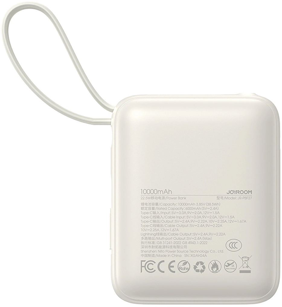 Εξωτερική Μπαταρία Joyroom JR-PBF27, 10000mAh, 22.5W, PD, 1 x Lightning - 2 x USB-C, Λευκή