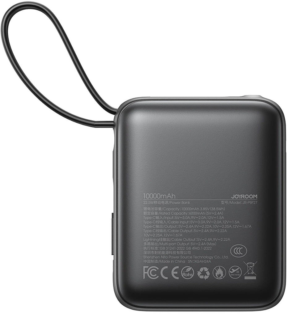Εξωτερική Μπαταρία Joyroom JR-PBF27, 10000mAh, 22.5W, PD, 1 x Lightning - 2 x USB-C, Μαύρη