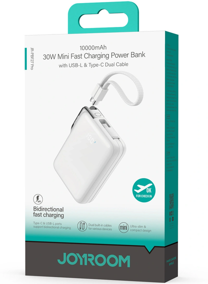 Εξωτερική Μπαταρία Joyroom JR-PBF27 Pro, 10000mAh, 30W, QC + PD, 1 x Lightning - 2 x USB-C, Λευκή