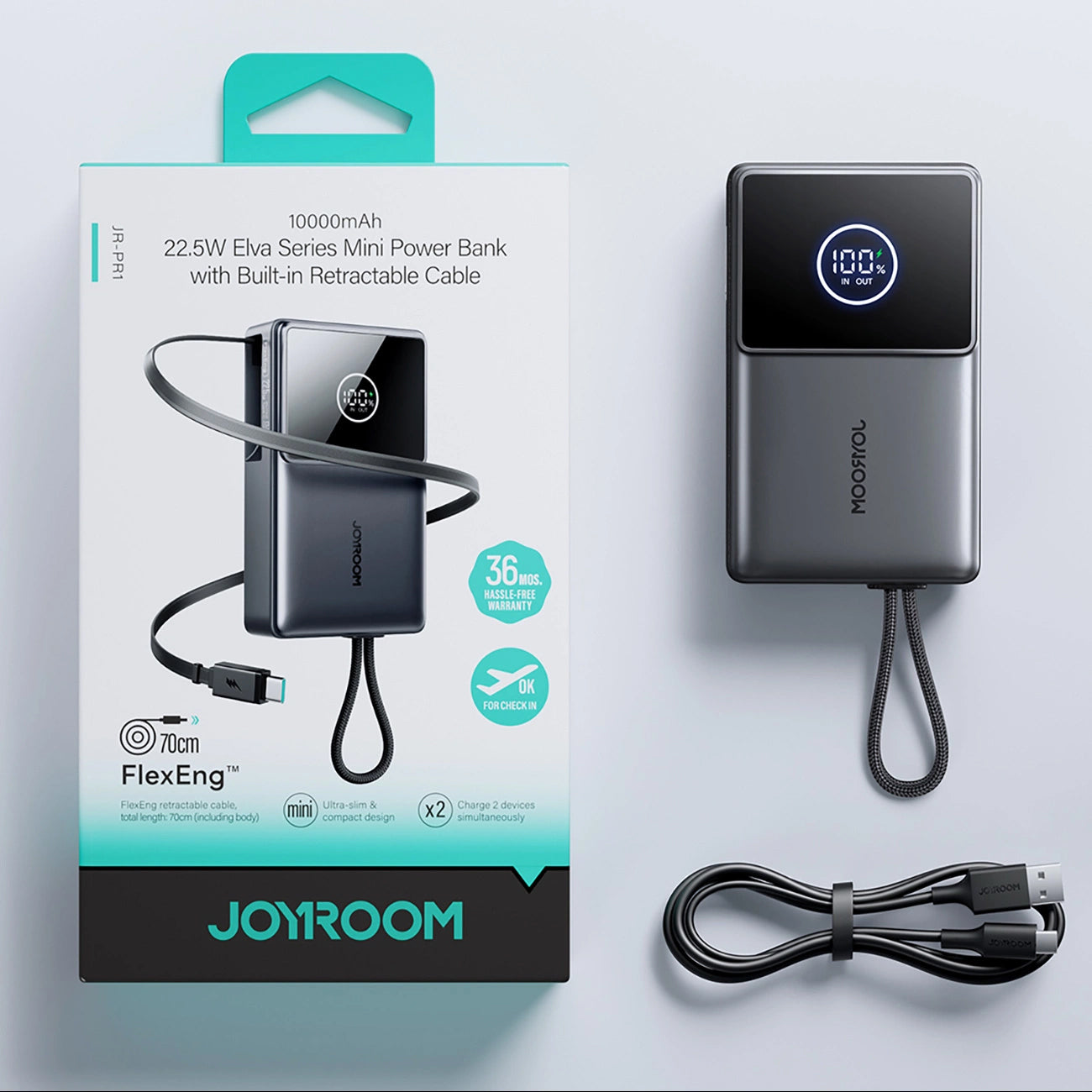 Εξωτερική Μπαταρία Joyroom JR-PR1, 10000mAh, 22.5W, PD, 2 x USB-C, Γκρι