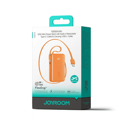 Εξωτερική Μπαταρία Joyroom JR-PR2L, 10000mAh, 35W, QC + PD, 1 x Lightning - 2 x USB-C, Πορτοκαλί