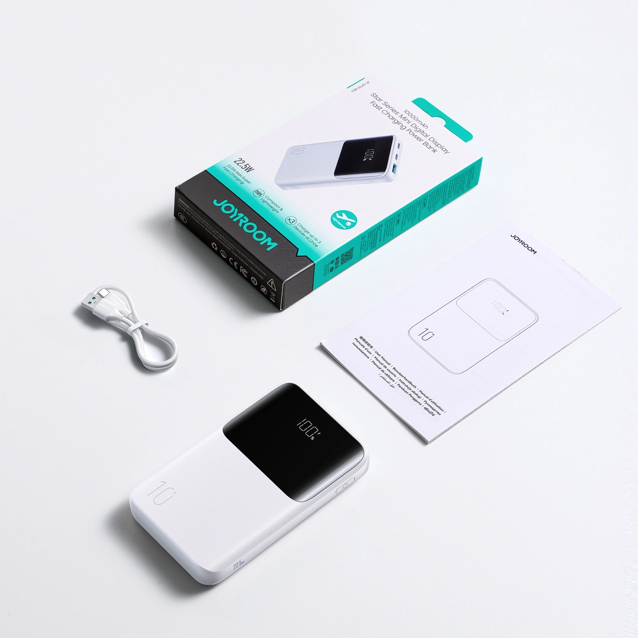 Εξωτερική Μπαταρία Joyroom JR-QP191, 10000mAh, 22.5W, QC + PD, 1 x USB-A - 2 x USB-C, Λευκή