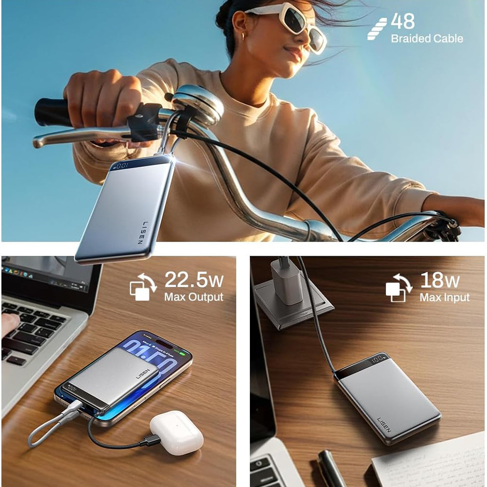 Εξωτερική Μπαταρία Lisen, 10000mAh, 22.5W, PD, 2 x USB-C, Γκρι