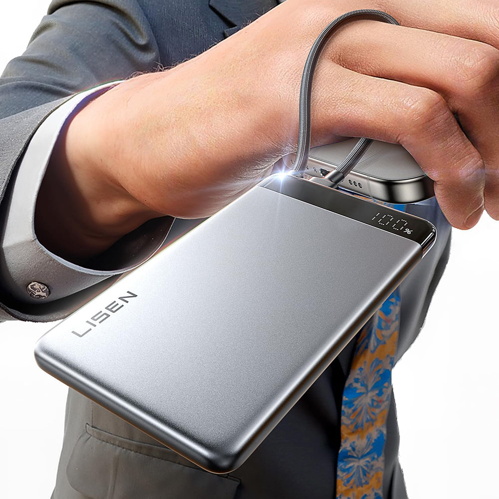 Εξωτερική Μπαταρία Lisen, 10000mAh, 22.5W, PD, 2 x USB-C, Γκρι