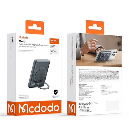 Εξωτερική Μπαταρία Wireless McDodo MC-8361 Meta, 5000mAh, 20W, PD + FQI, 1 x QI - 1 x USB-C, Γκρι