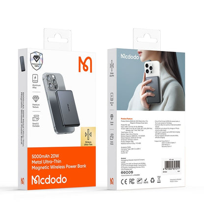 Εξωτερική Μπαταρία Wireless McDodo MC-4641 Meta, 5000mAh, 20W, PD + FQI, 1 x QI - 1 x USB-C, Μαύρη