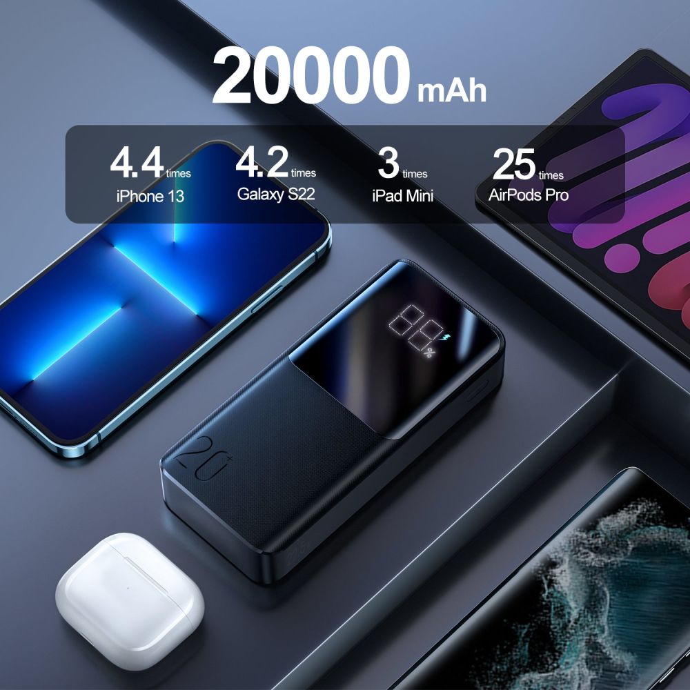 Εξωτερική Μπαταρία Joyroom, 20000mAh, 22.5W, QC + PD, 1 x USB-C - 2 x USB-A, Μαύρη JR-QP192