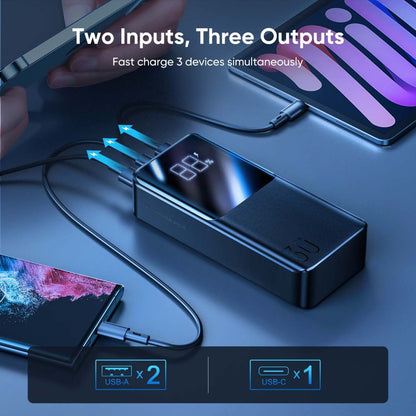Joyroom JR-QP193 External Battery, 30000mAh, 22.5W, QC + PD, 1 x USB-C - 2 x USB-A, Black